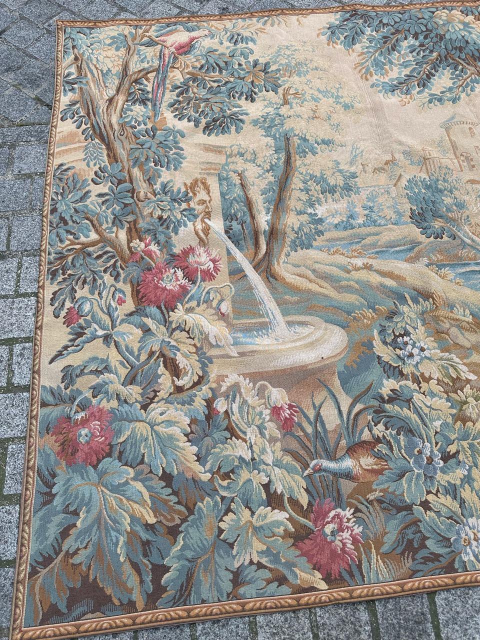 Pretty large vintage French Aubusson style Jacquard Tapestry  « dog on standby» In Good Condition For Sale In Saint Ouen, FR
