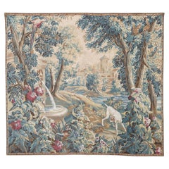 Arazzo Jacquard francese in stile Aubusson di grandi dimensioni e vintage  " cane in attesa"