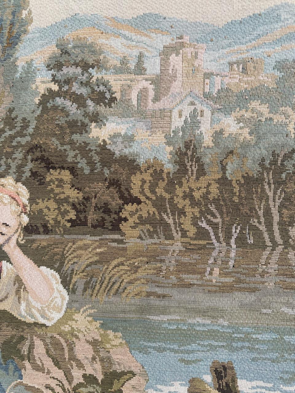 Pretty Large Vintage French Aubusson Style Jacquard Tapestry « pastoral loves » For Sale 6