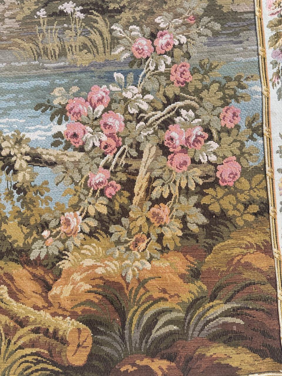 Pretty Large Vintage French Aubusson Style Jacquard Tapestry « pastoral loves » For Sale 7