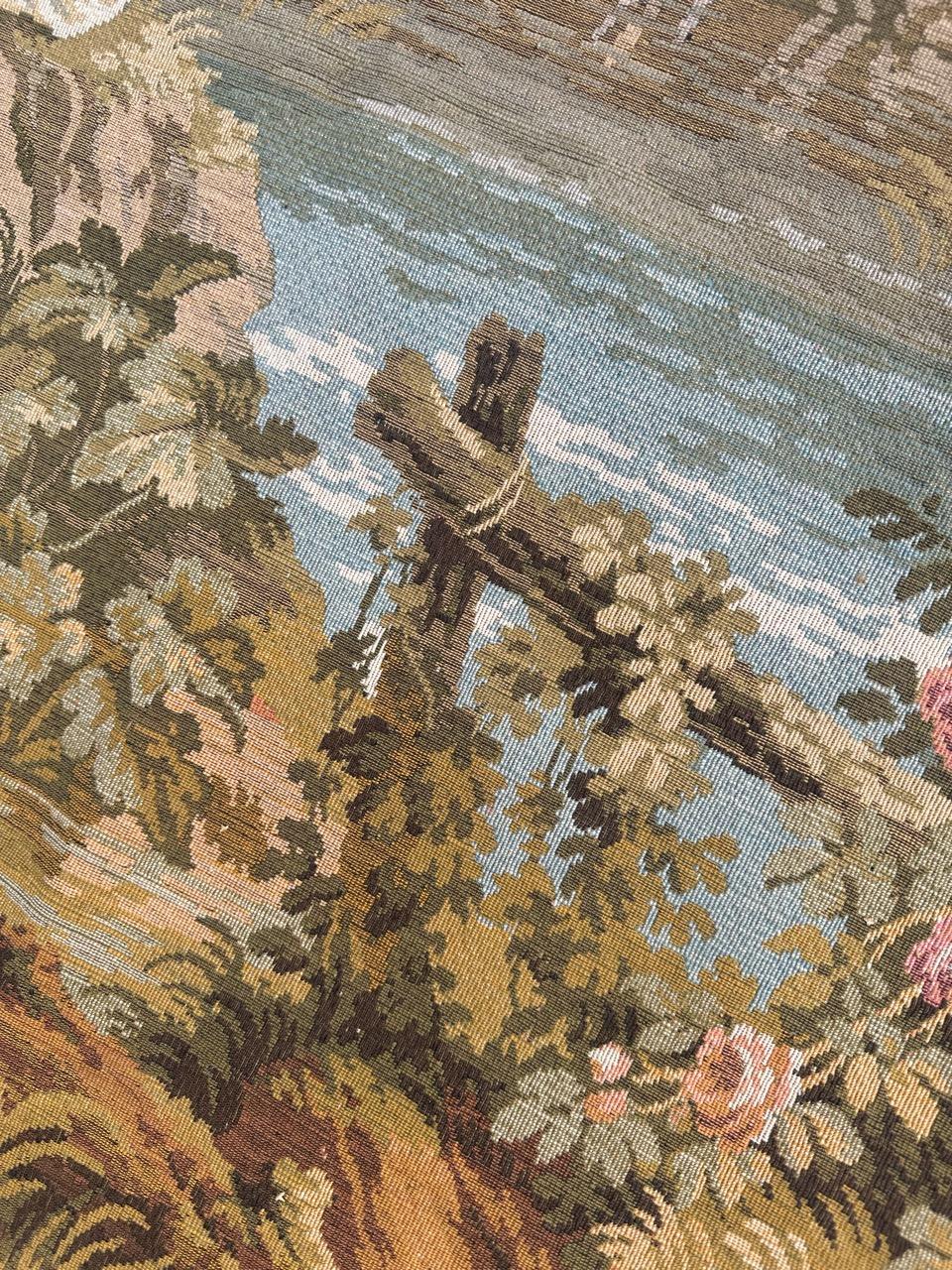 Pretty Large Vintage French Aubusson Style Jacquard Tapestry « pastoral loves » For Sale 12