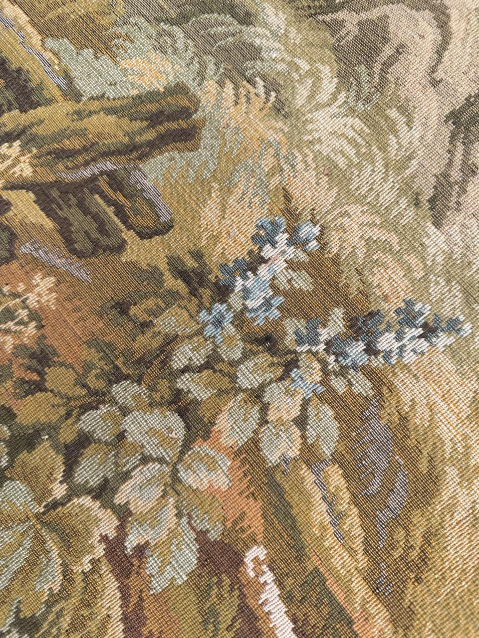 Pretty Large Vintage French Aubusson Style Jacquard Tapestry « pastoral loves » For Sale 13