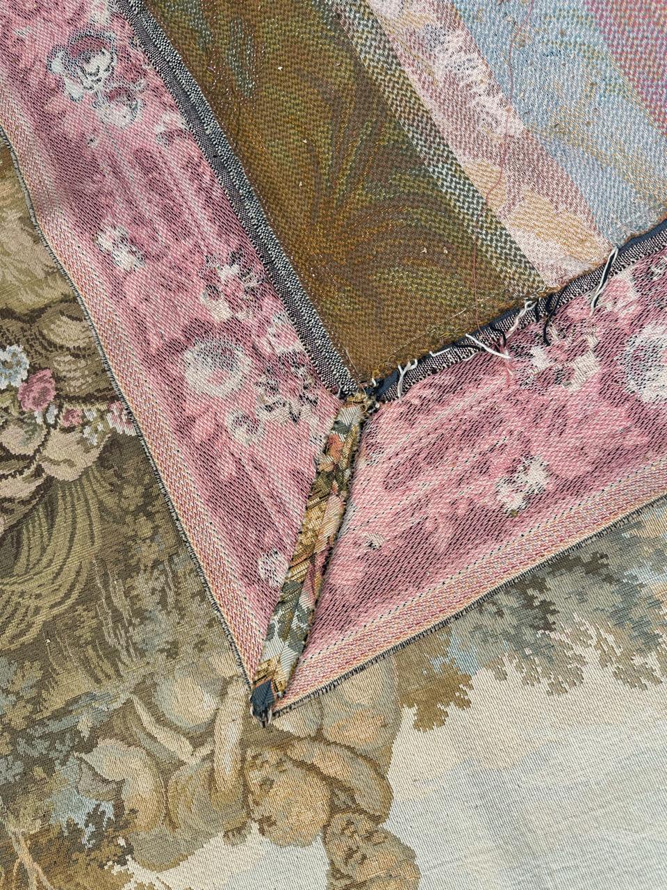 Pretty Large Vintage French Aubusson Style Jacquard Tapestry « pastoral loves » For Sale 14