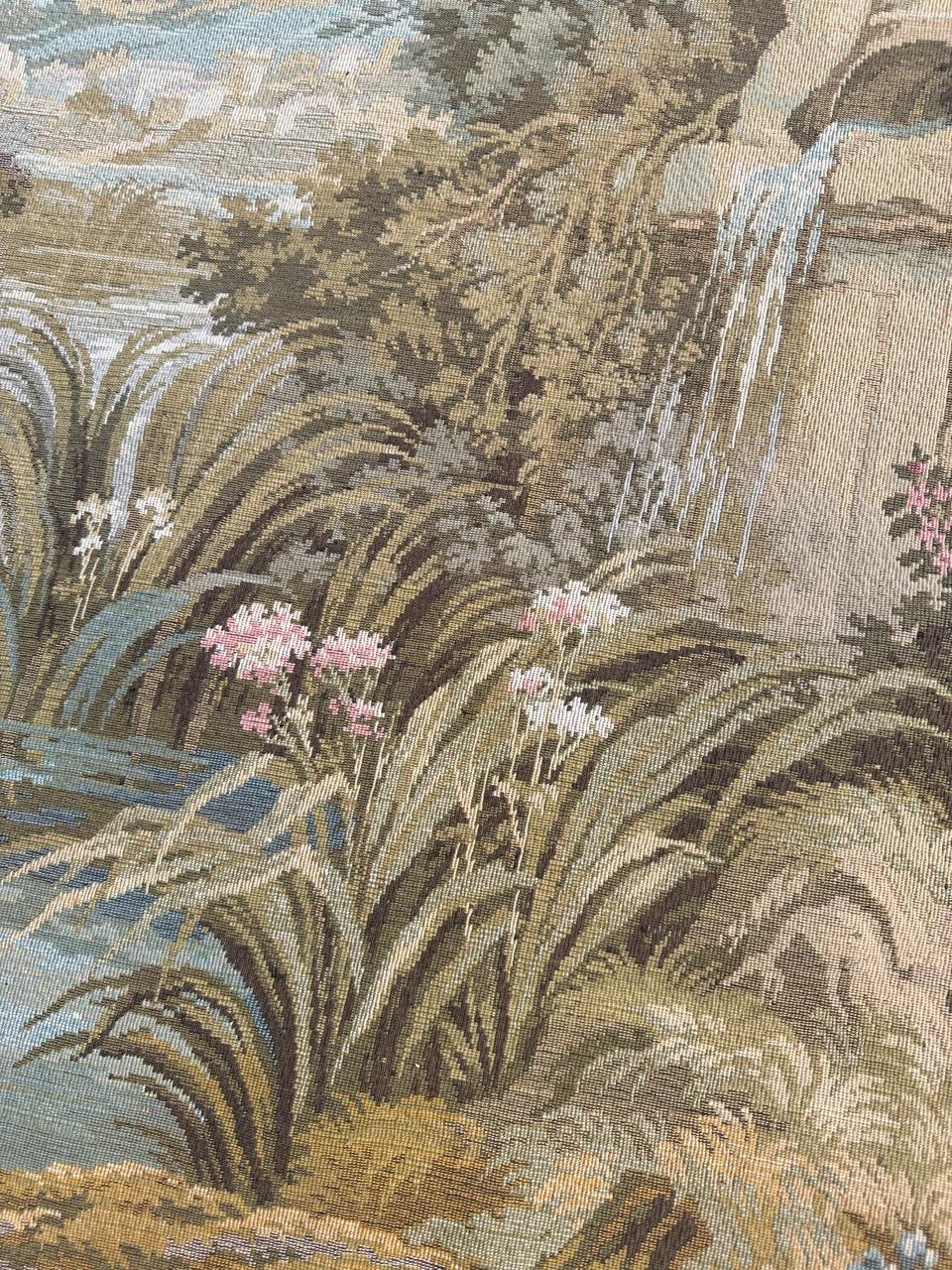 Pretty Large Vintage French Aubusson Style Jacquard Tapestry « pastoral loves » For Sale 1