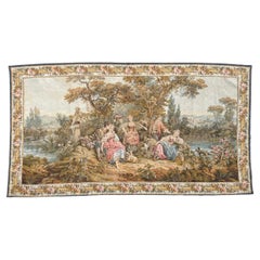 Grazioso arazzo jacquard vintage di grandi dimensioni in stile Aubusson francese" amori pastorali "