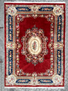 Bobyrug’s Pretty large vintage savonnerie style Chinese rug