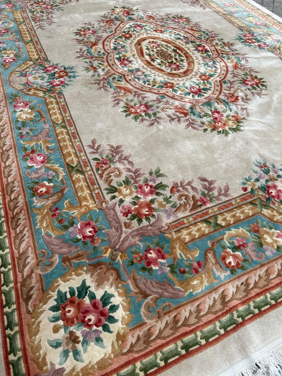 Aubusson Bobyrug’s Pretty large vintage savonnerie style Chinese rug  For Sale