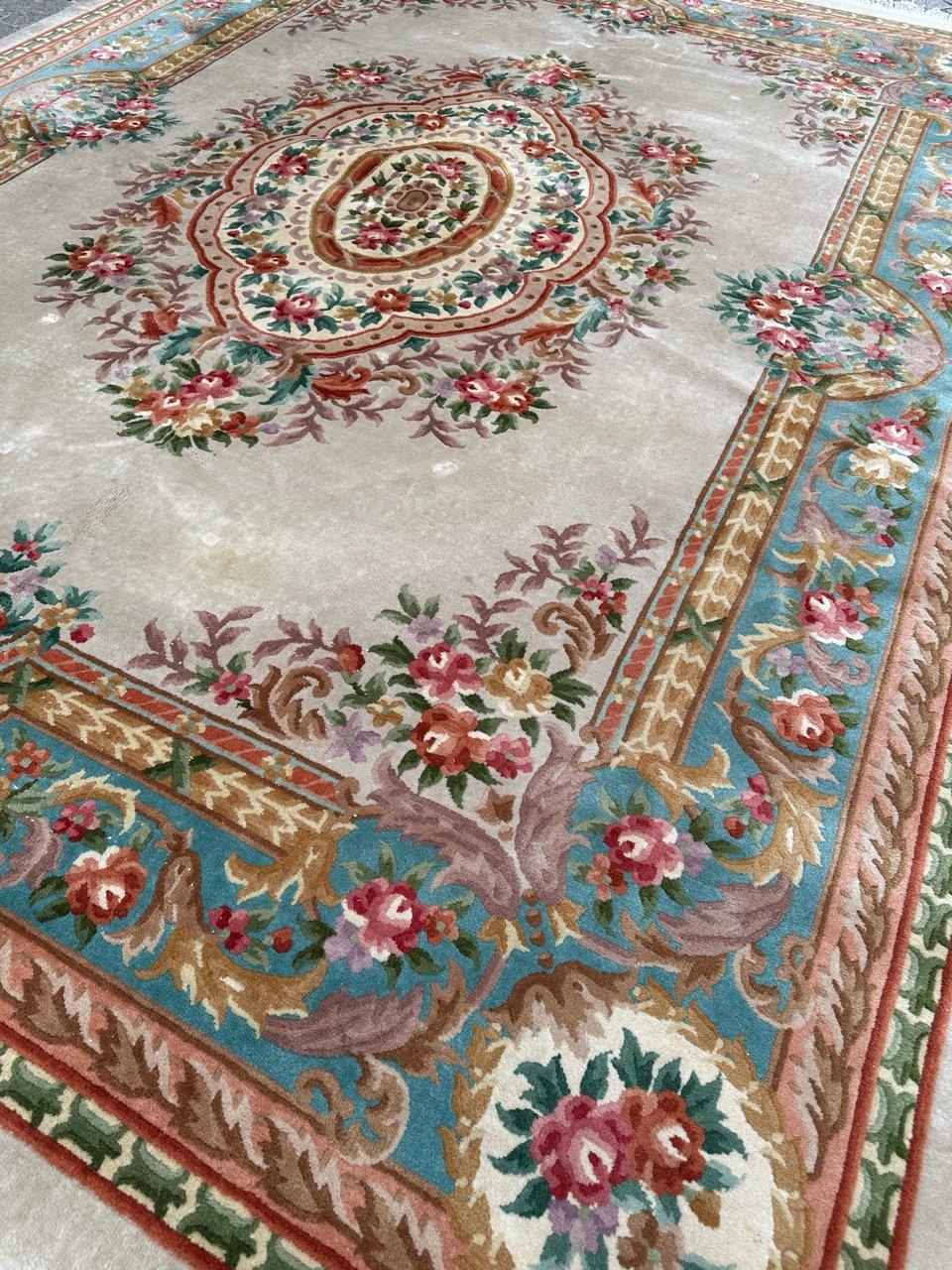 20th Century Bobyrug’s Pretty large vintage savonnerie style Chinese rug  For Sale