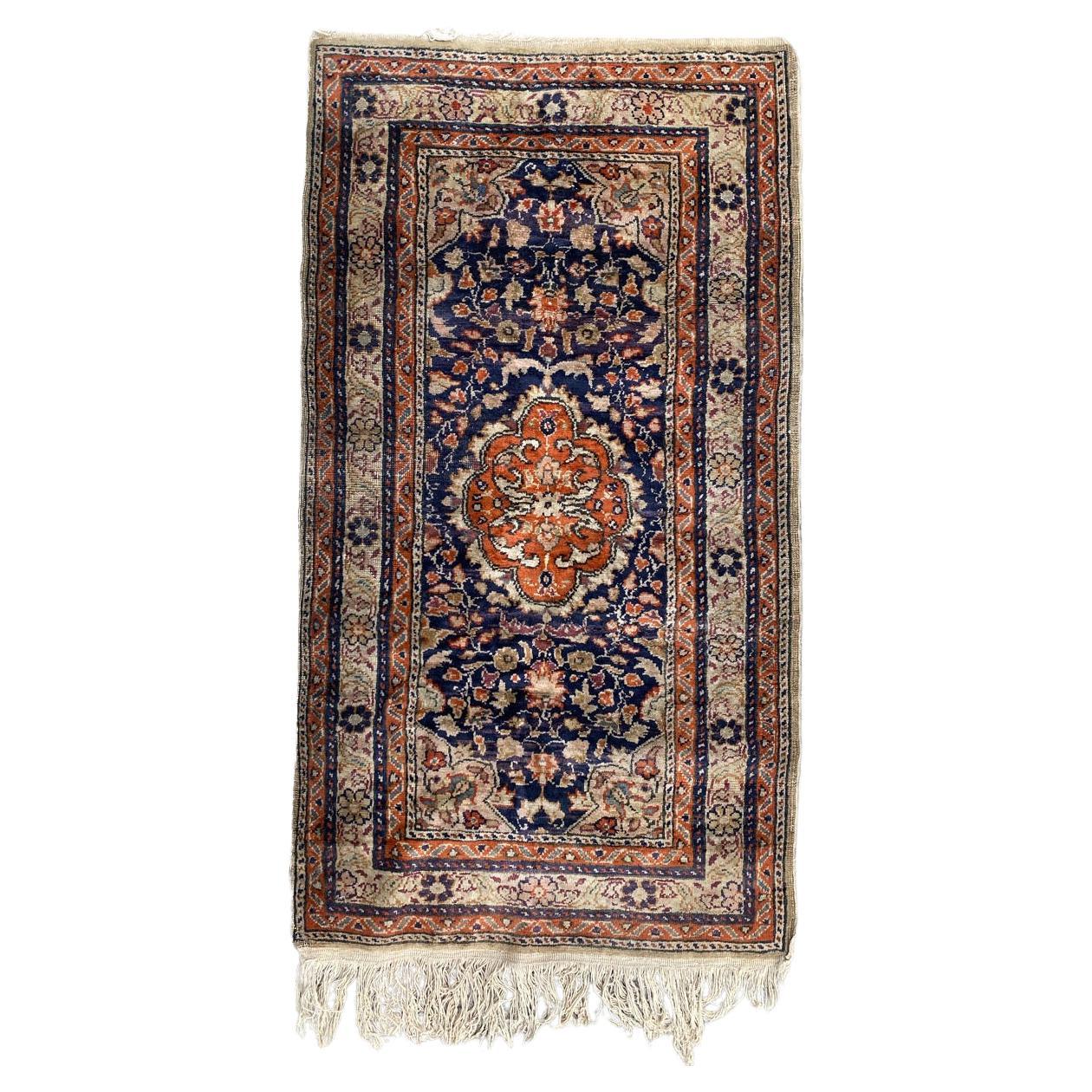 Bobyrug’s Pretty Little Silk Turkish Kayseri Rug For Sale