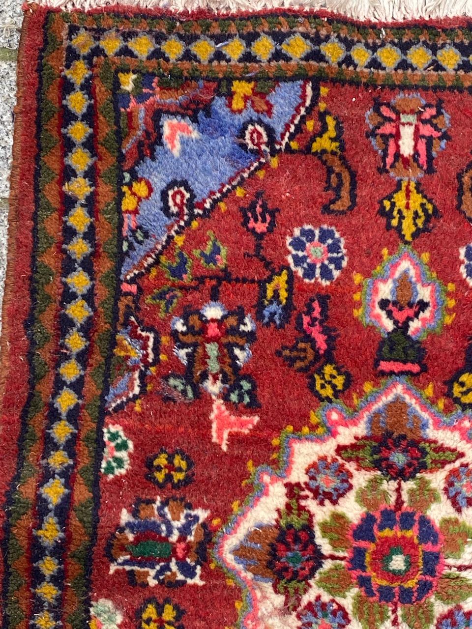 Hand-Knotted Bobyrug’s Pretty little vintage Hamadan rug  For Sale