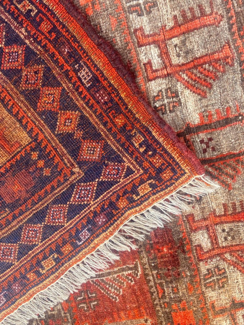 Bobyrug’s Pretty Little Vintage Turkmen Baluch Rug For Sale 6