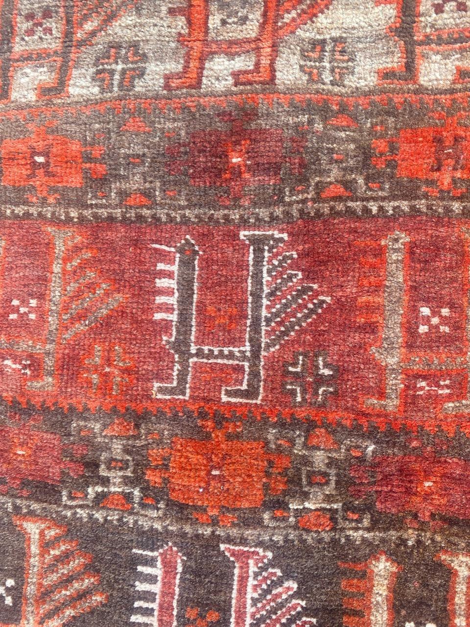 Wool Bobyrug’s Pretty Little Vintage Turkmen Baluch Rug For Sale