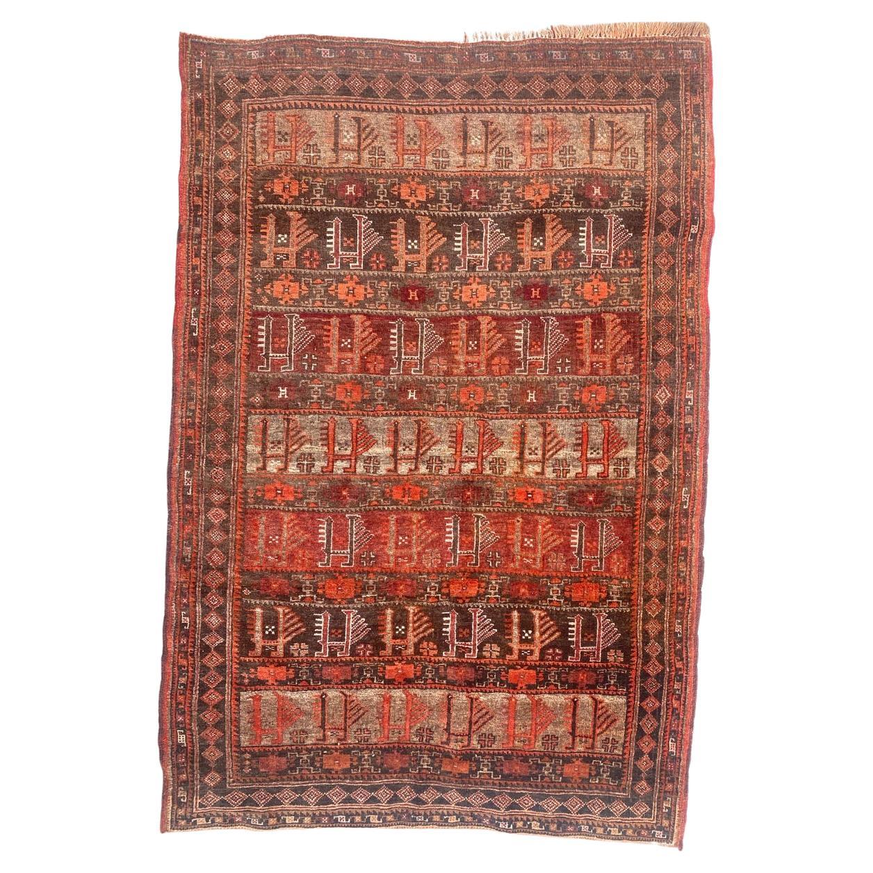 Bobyrug’s Pretty Little Vintage Turkmen Baluch Rug For Sale