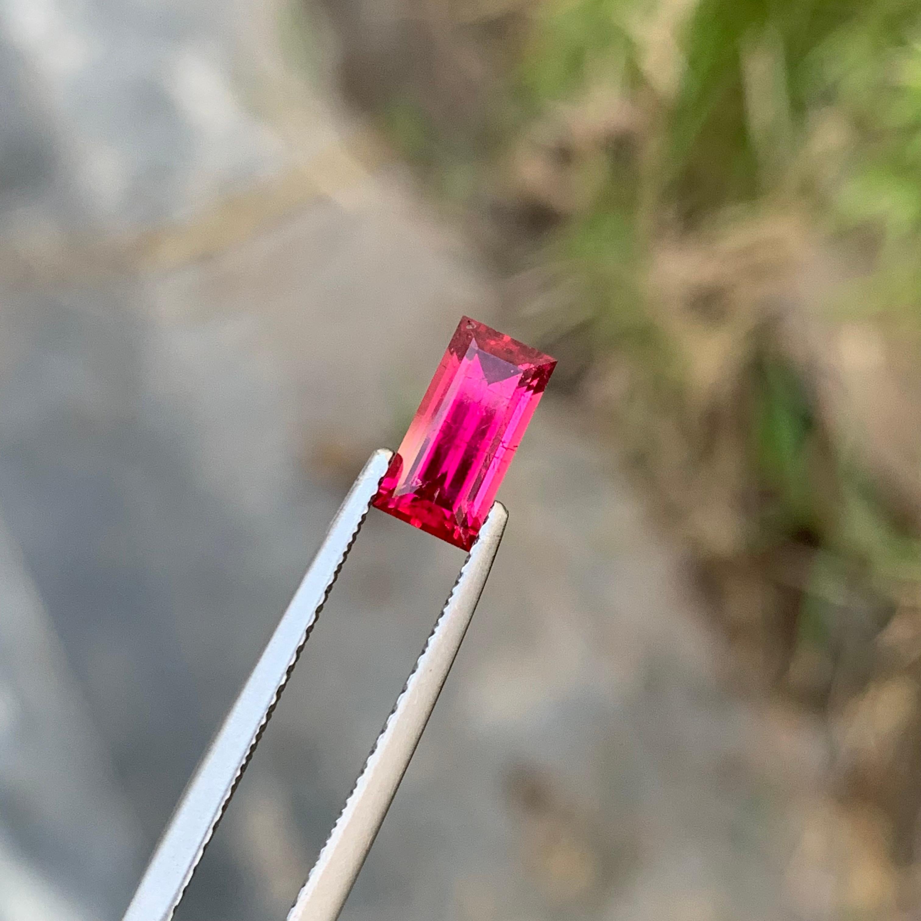 Loose Rubellite Tourmaline

Weight: 0.85 Carats
Dimension:  8.3 x 4.2 x 3.1 Mm
Origin: Afghanistan 
Shape: Baguette 
Cut: Baguette 
Color: Pink 
Certificate: On Demand

Rubellite tourmaline, often regarded as the 