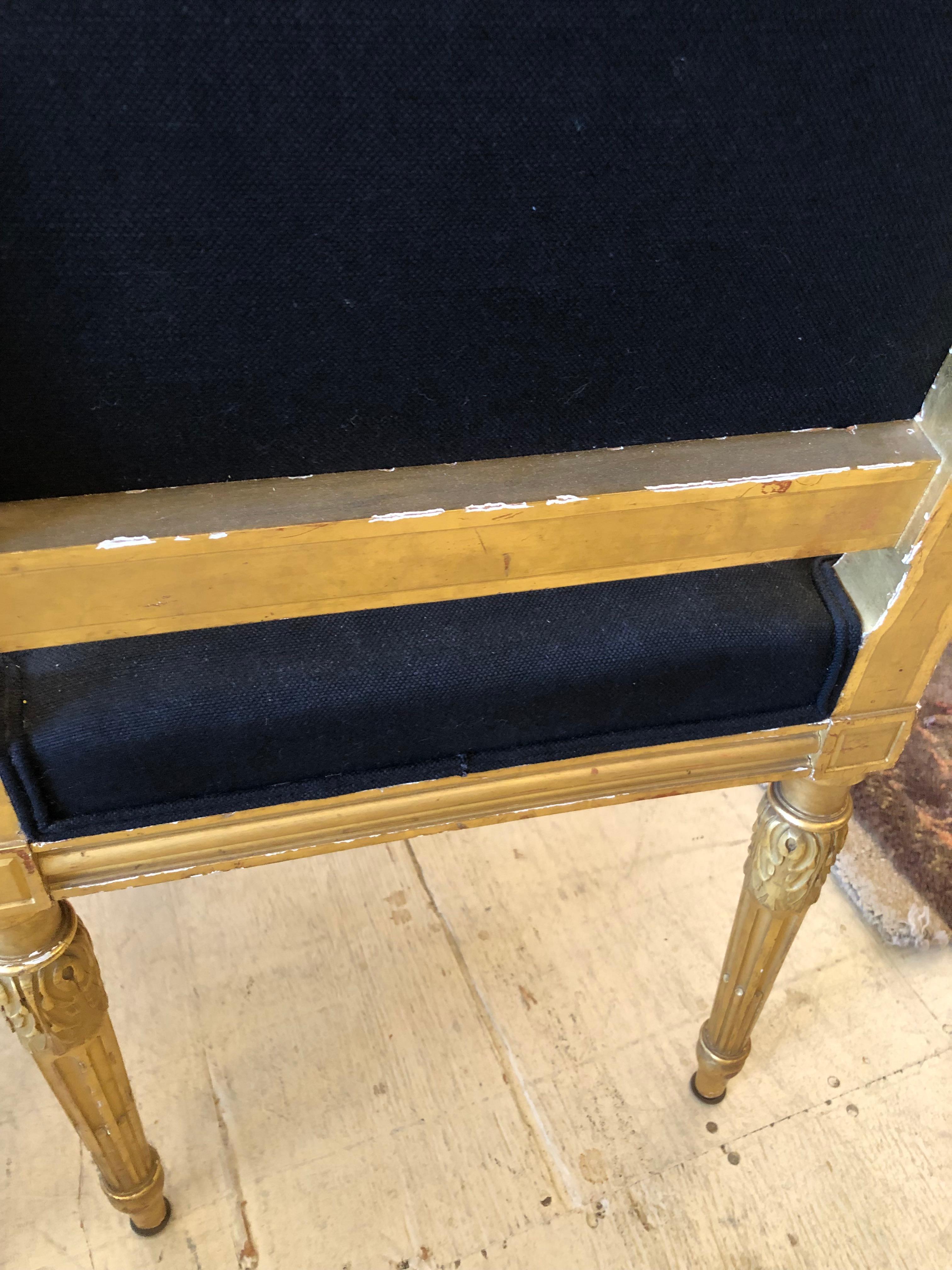 Pretty Louis XVI French Giltwood and Upholstered Fauteuils Sidechairs For Sale 8