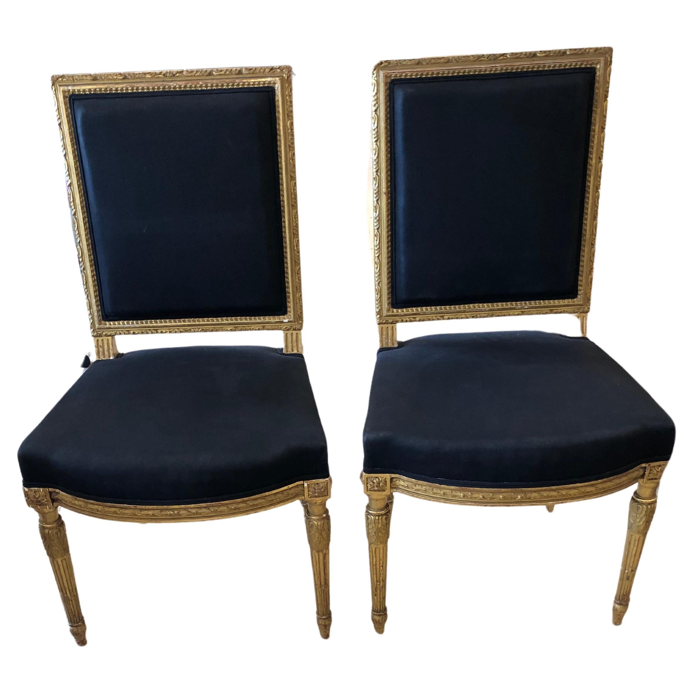 Pretty Louis XVI French Giltwood and Upholstered Fauteuils Sidechairs For Sale
