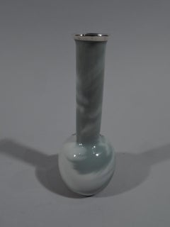 Pretty Marbleized Porcelain Silver Overlay Bud Vase