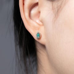 Hübsche Marquise Schwarz Opal & Halo Diamant Ohrstecker 14k Gelbgold