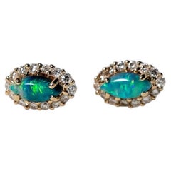 Hübsche Marquise Schwarz Opal & Halo Diamant Ohrstecker 14k Gelbgold