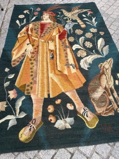 Wunderschöner, mittelalterlich anmutender, handgewebter polnischer Wandteppich im Aubusson-Stil