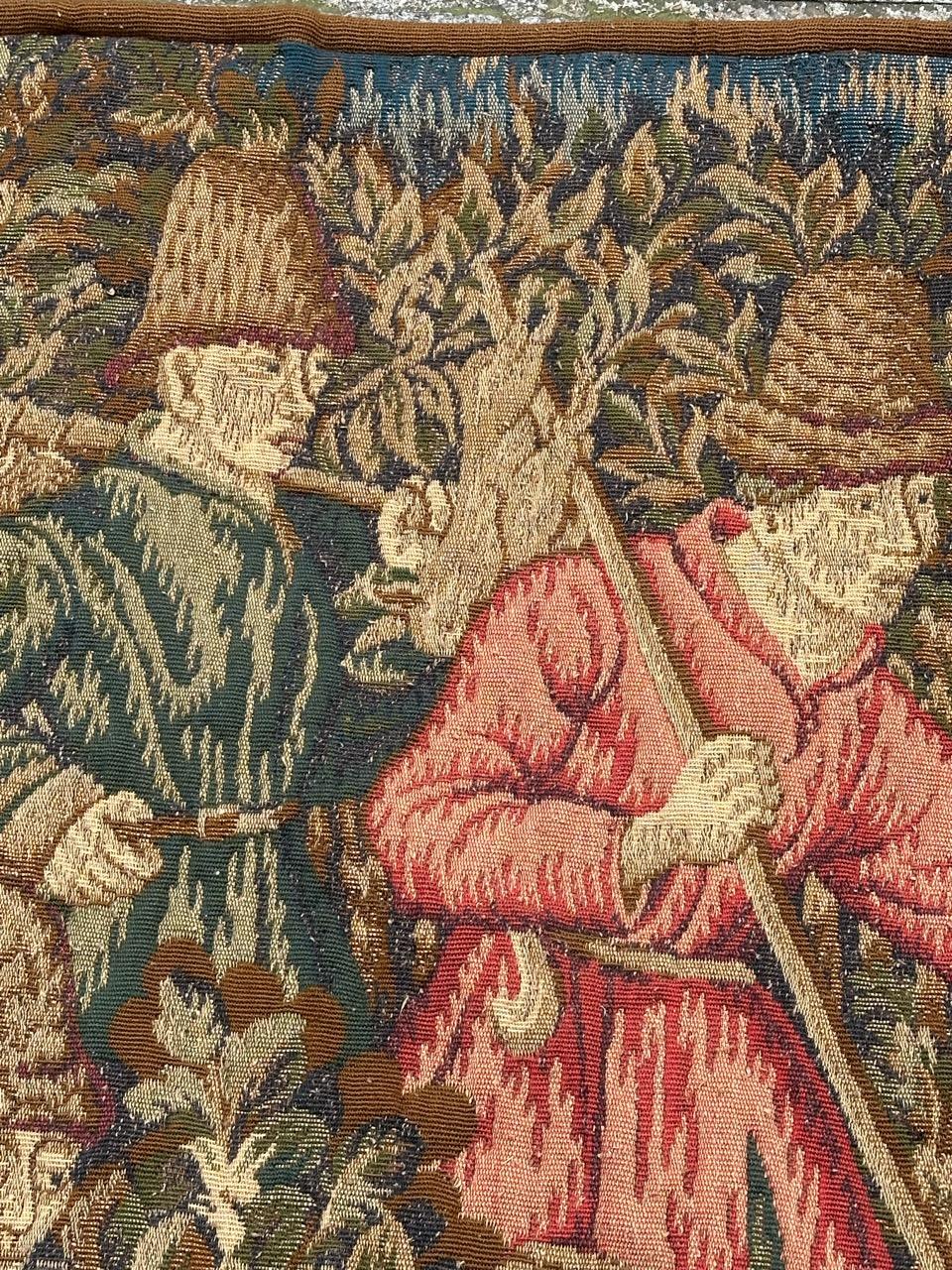 Pretty medieval Aubusson Style Jacquard Tapestry «Hunting stop or peasant snack For Sale 2