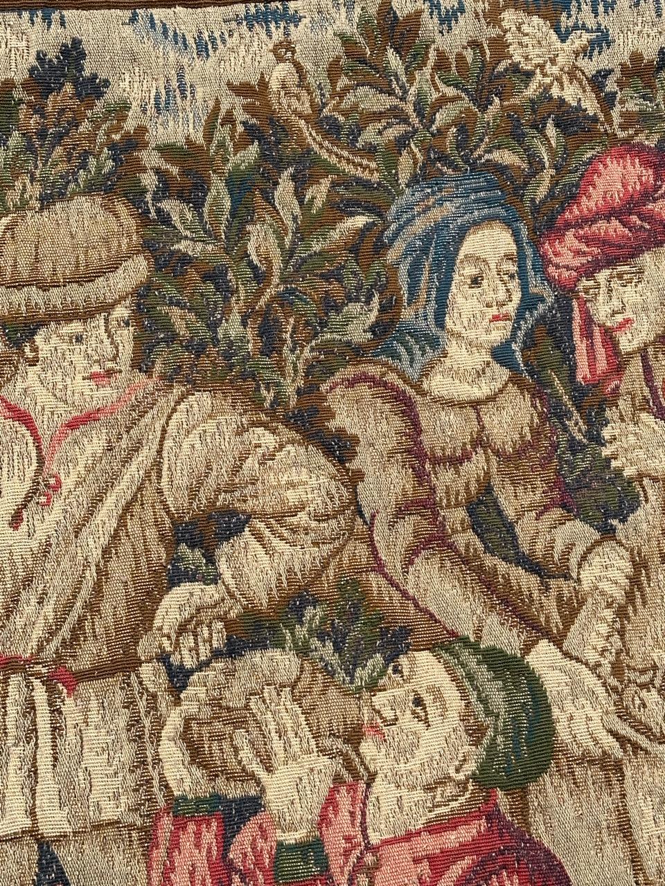 Pretty medieval Aubusson Style Jacquard Tapestry «Hunting stop or peasant snack For Sale 3