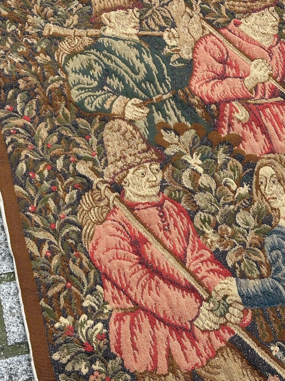 Pretty medieval Aubusson Style Jacquard Tapestry «Hunting stop or peasant snack For Sale 4