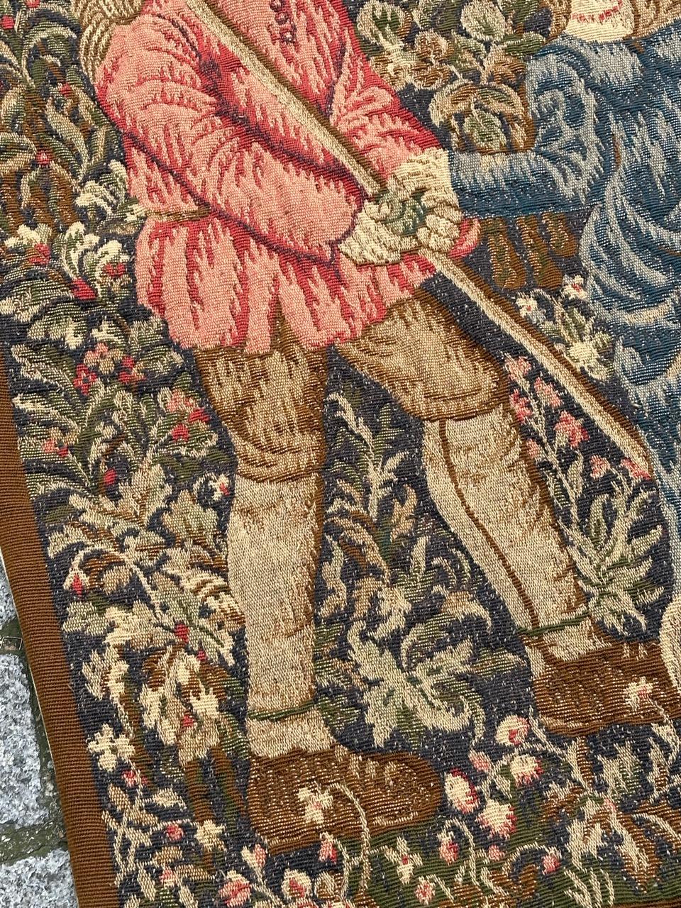 Pretty medieval Aubusson Style Jacquard Tapestry «Hunting stop or peasant snack For Sale 5