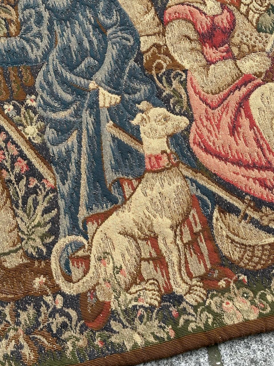 Pretty medieval Aubusson Style Jacquard Tapestry «Hunting stop or peasant snack For Sale 6