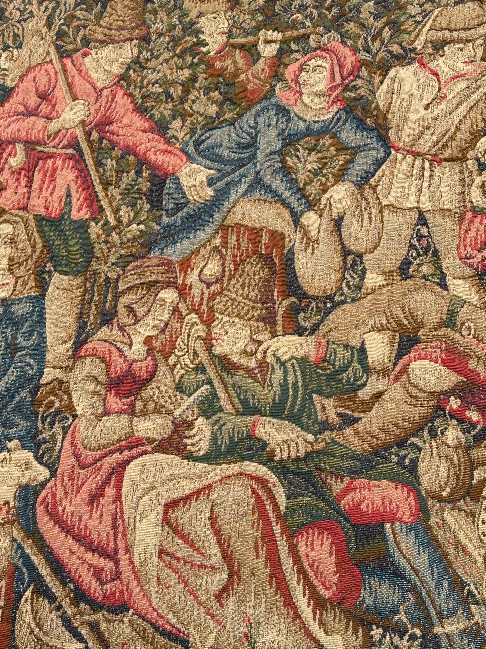 Medieval Pretty medieval Aubusson Style Jacquard Tapestry «Hunting stop or peasant snack For Sale