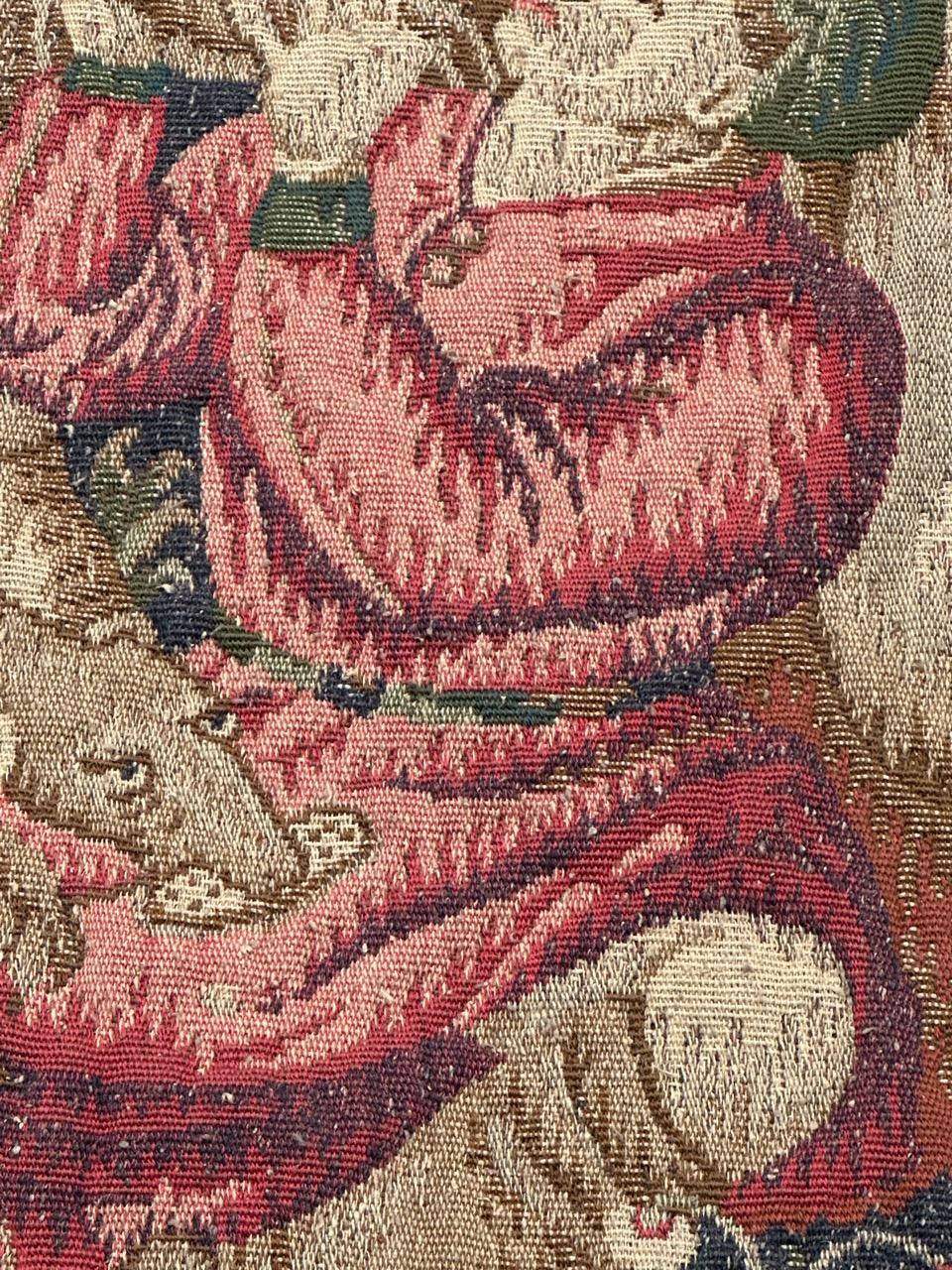 Pretty medieval Aubusson Style Jacquard Tapestry «Hunting stop or peasant snack In Good Condition For Sale In Saint Ouen, FR