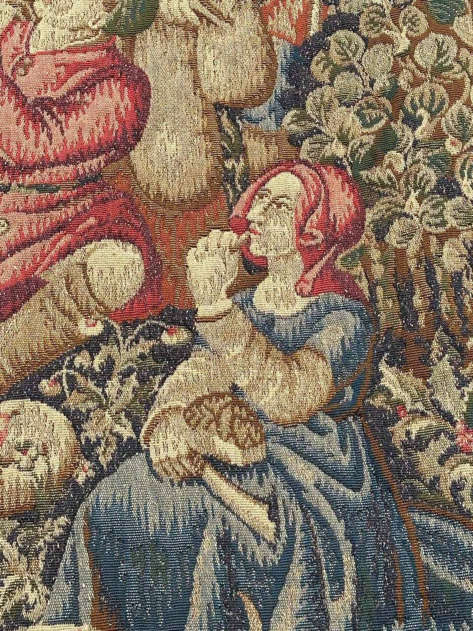 20th Century Pretty medieval Aubusson Style Jacquard Tapestry «Hunting stop or peasant snack For Sale