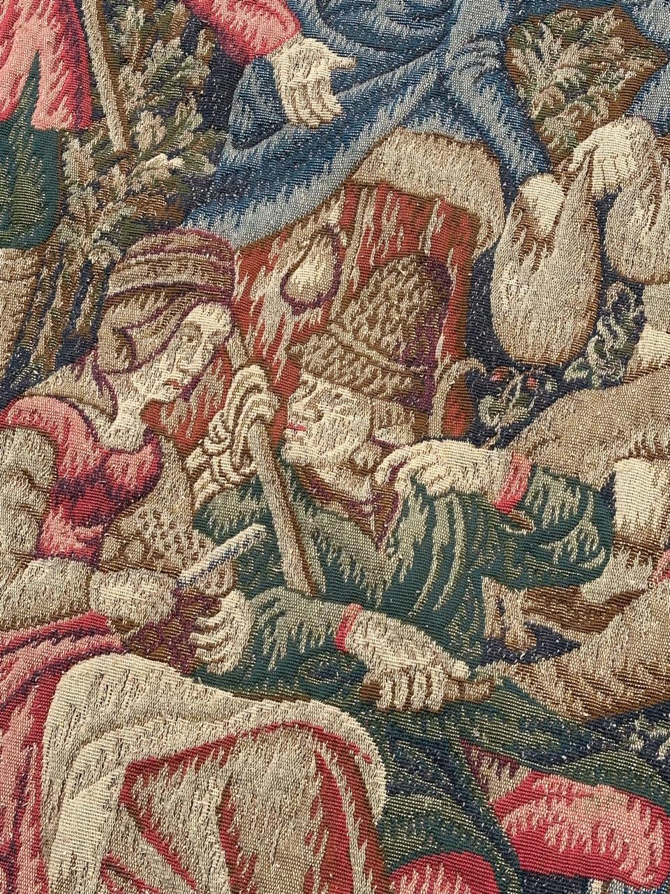 Wool Pretty medieval Aubusson Style Jacquard Tapestry «Hunting stop or peasant snack For Sale