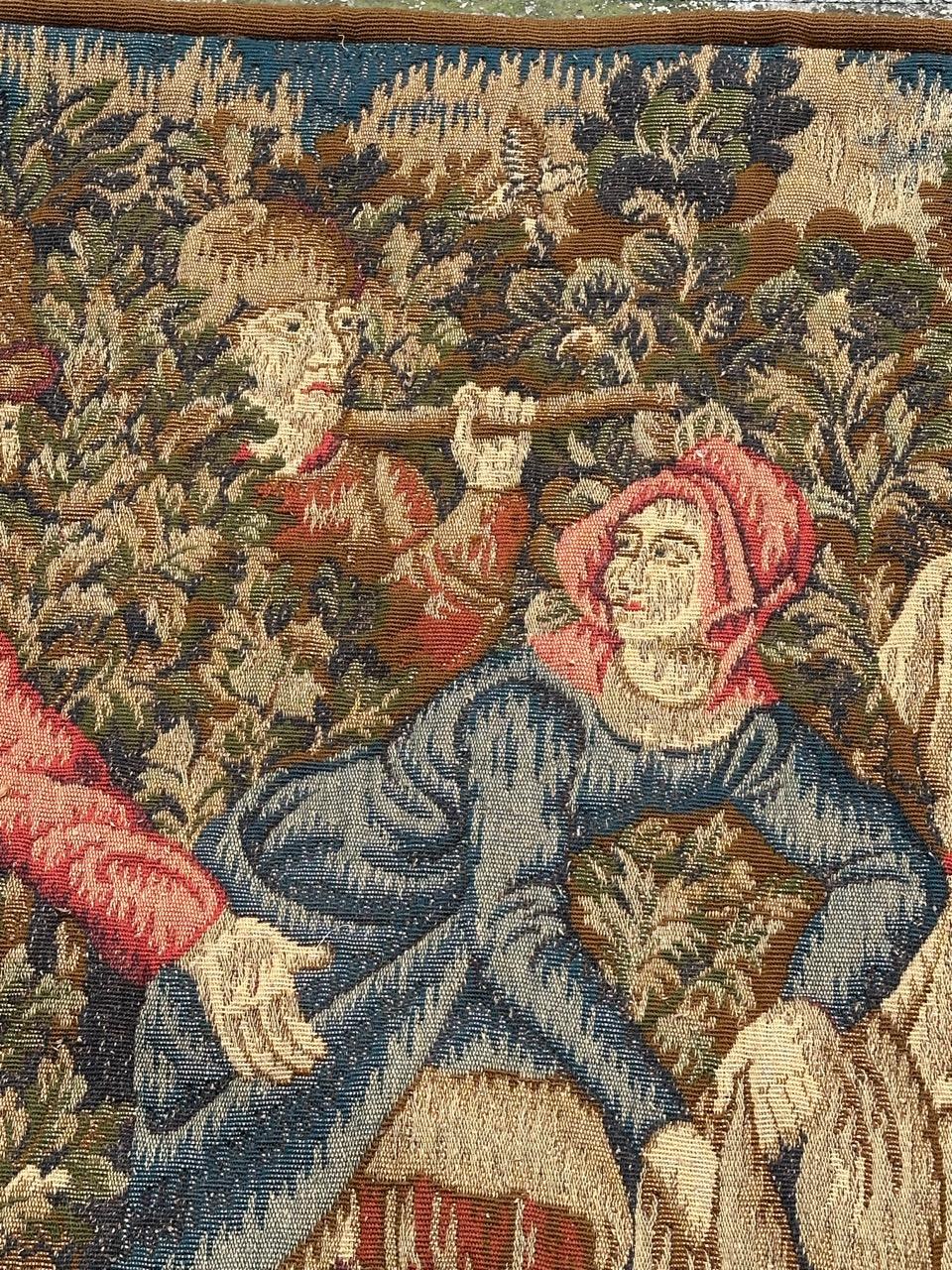 Pretty medieval Aubusson Style Jacquard Tapestry «Hunting stop or peasant snack For Sale 1
