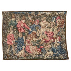 Hübscher mittelalterlicher Aubusson Style Jacquard Wandteppich "Jagdstop oder Bauernsnack