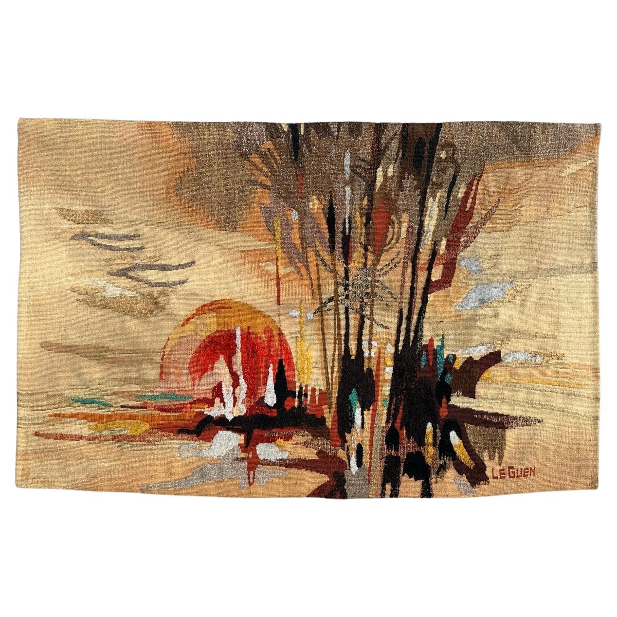 Bonito tapiz de Aubusson francés de mediados del siglo XX " helechos de otoño " de Le Guen