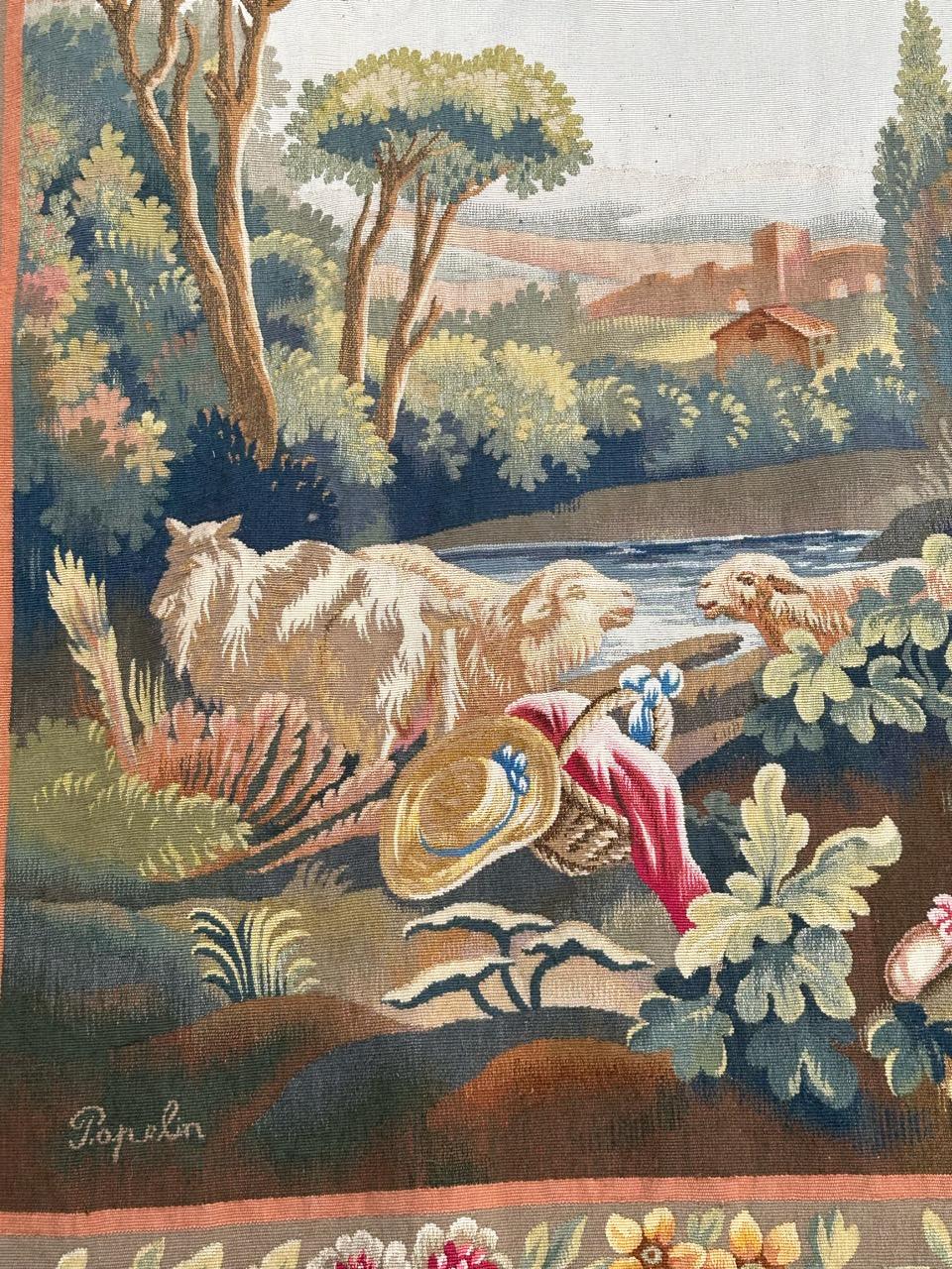 Wool Pretty mid 20th century french Aubusson tapestry For Sale