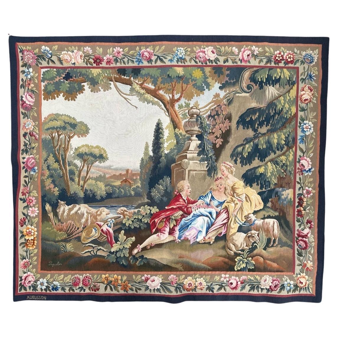 Bonito tapiz francés de Aubusson de mediados del siglo XX