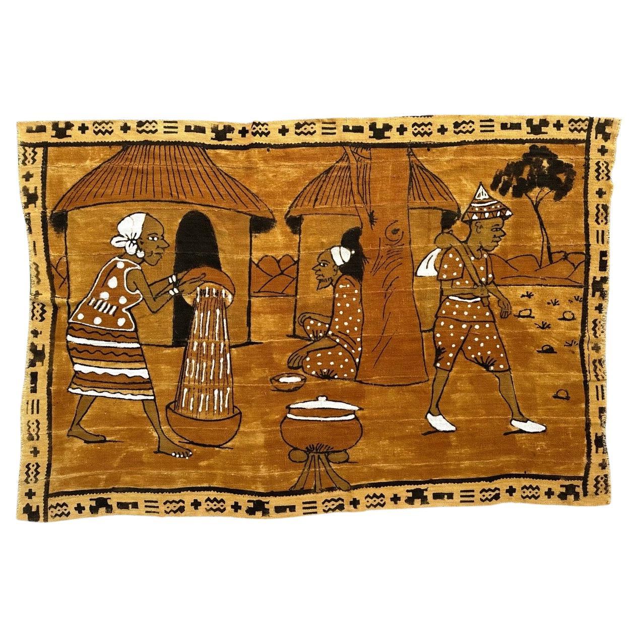 Pretty mid century African Bogolan hand painted Tapestry