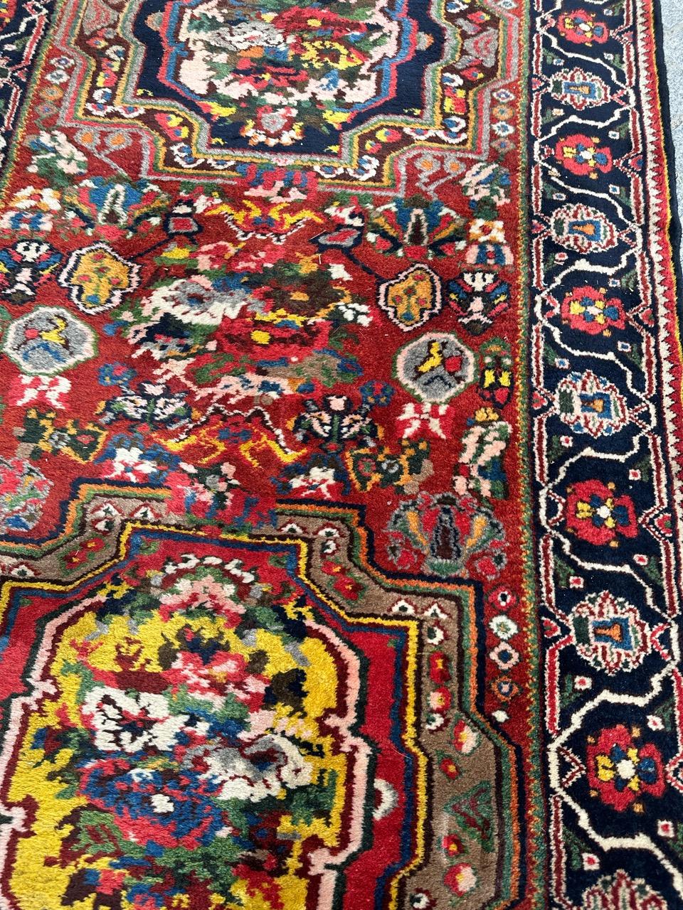 Hand-Knotted Bobyrug’s Pretty mid century bakhtiar savonnerie design runner  For Sale