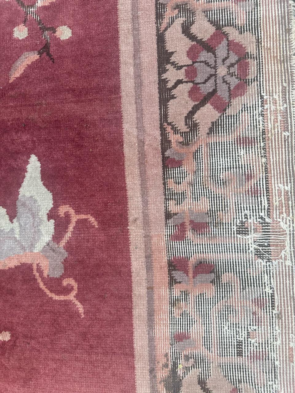 Pretty mid century distressed Chinese art deco design rug For Sale 3