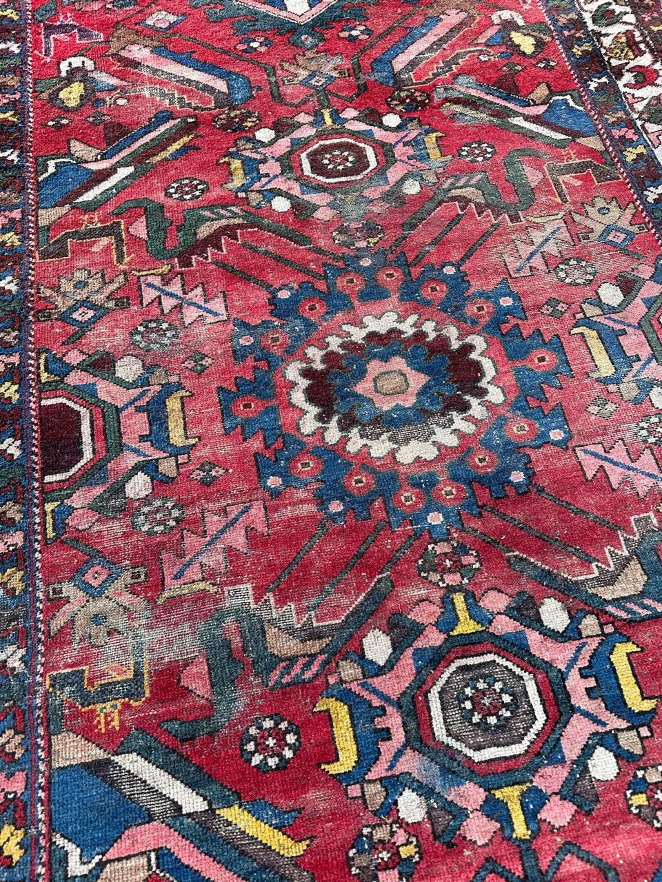 Pretty mid century distressed mazlaghan rug For Sale 9