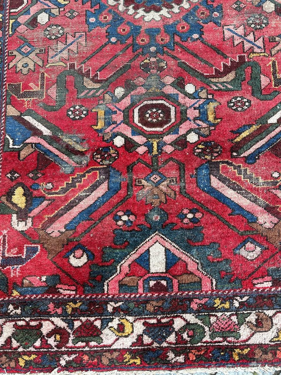 Rustic Pretty mid century distressed mazlaghan rug For Sale