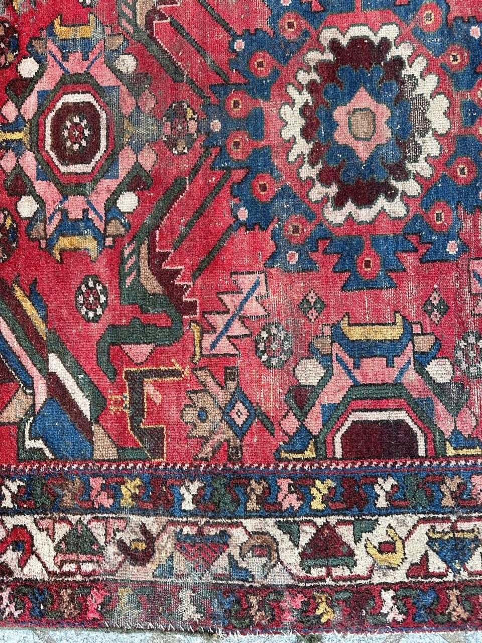 Asian Pretty mid century distressed mazlaghan rug For Sale
