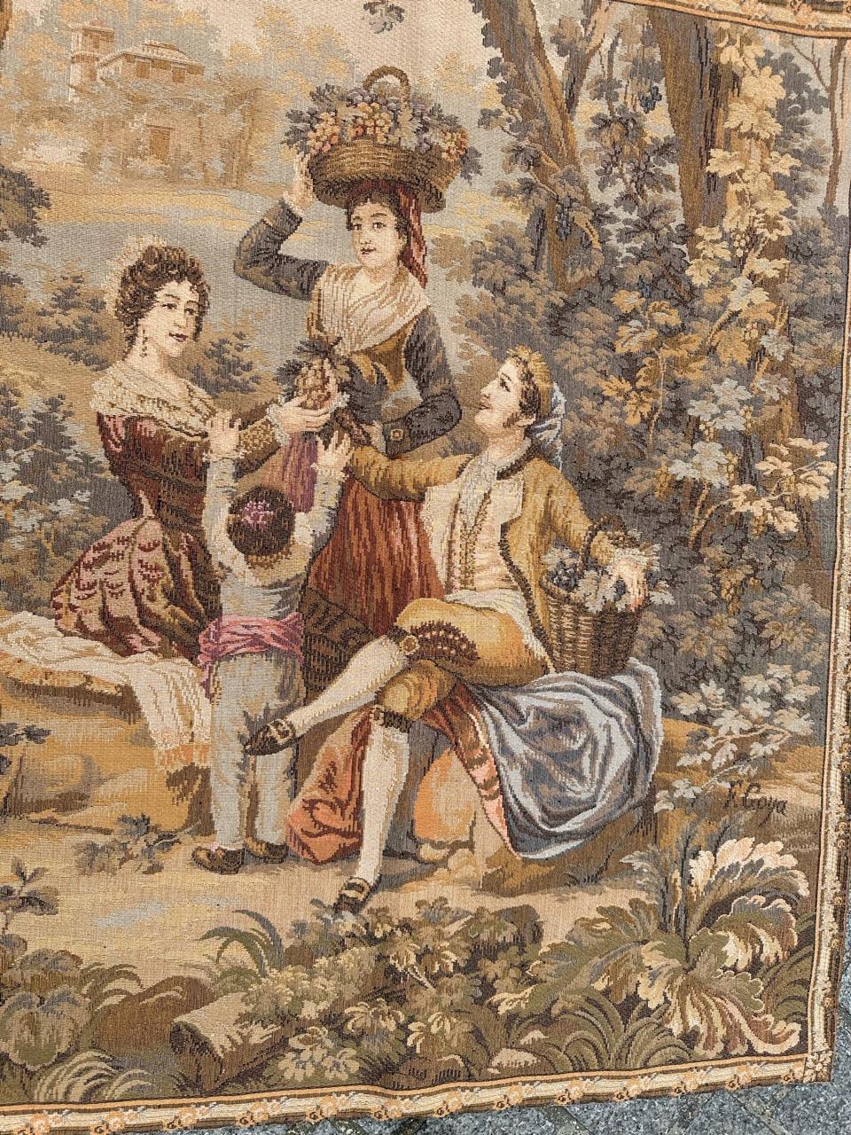 Pretty Mid Century French Aubusson style Jacquard Tapestry, « by Goya » For Sale 8