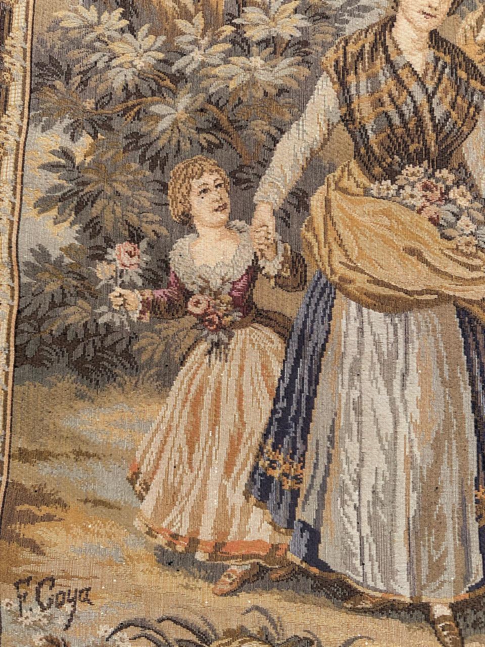 Pretty Mid Century French Aubusson style Jacquard Tapestry, « by Goya » For Sale 2