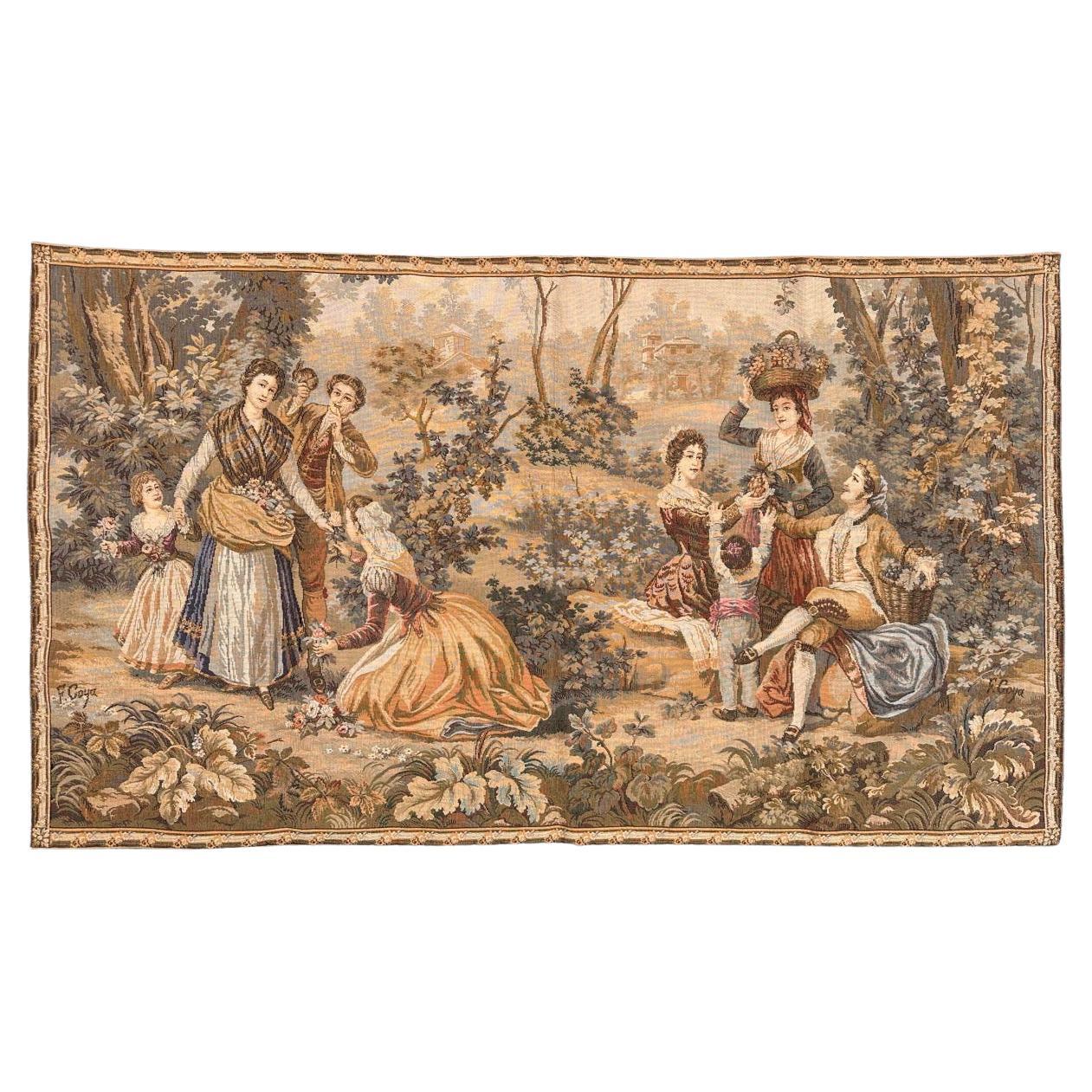 Pretty Mid Century French Aubusson style Jacquard Tapestry, « by Goya » For Sale