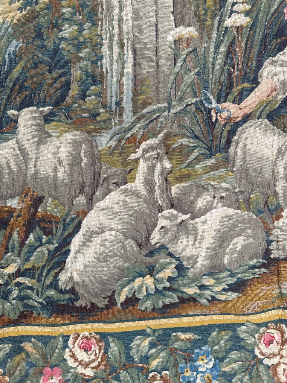 Wool Pretty mid century French Aubusson Style Jacquard Tapestry