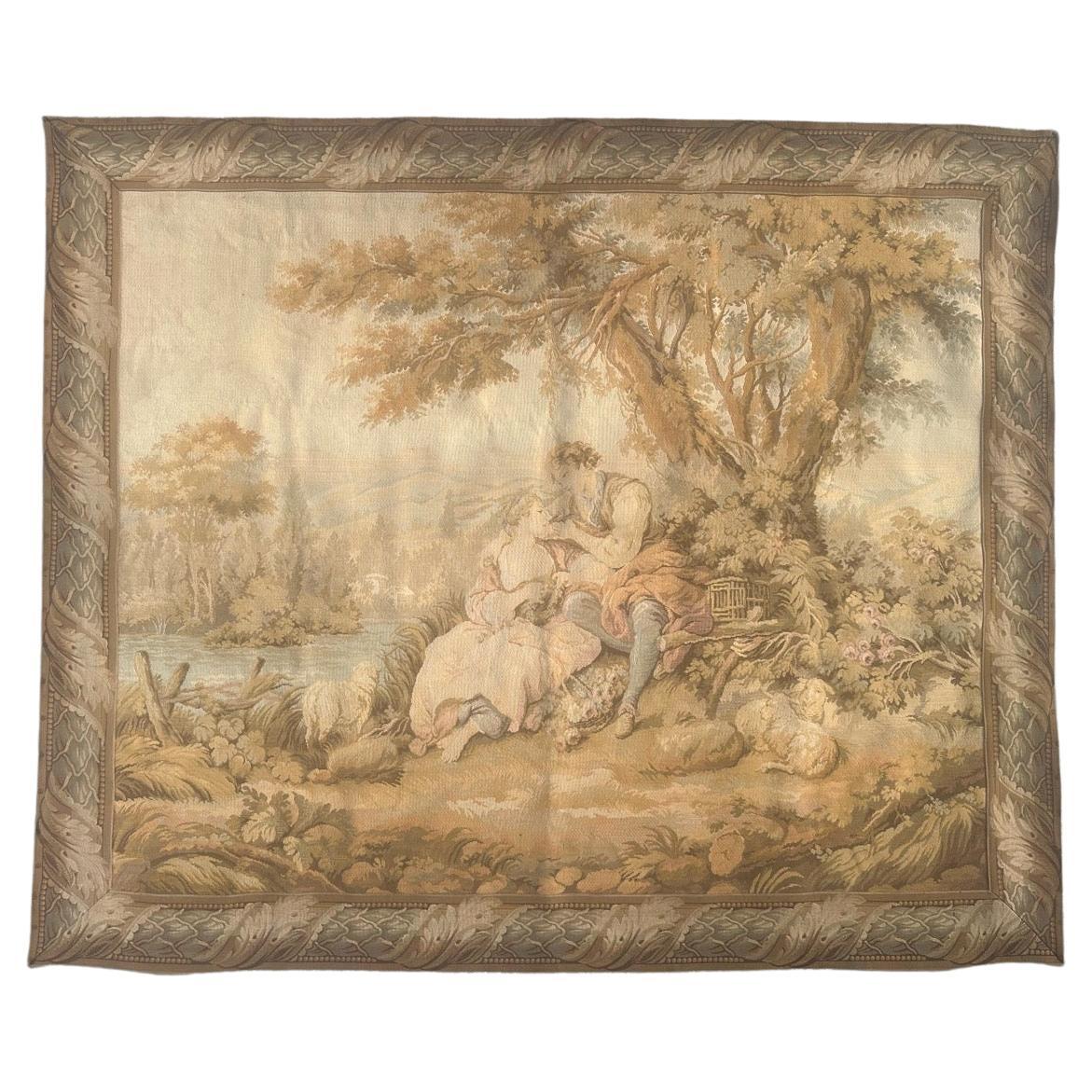 Pretty Mid Century French Aubusson style Jacquard Tapestry.