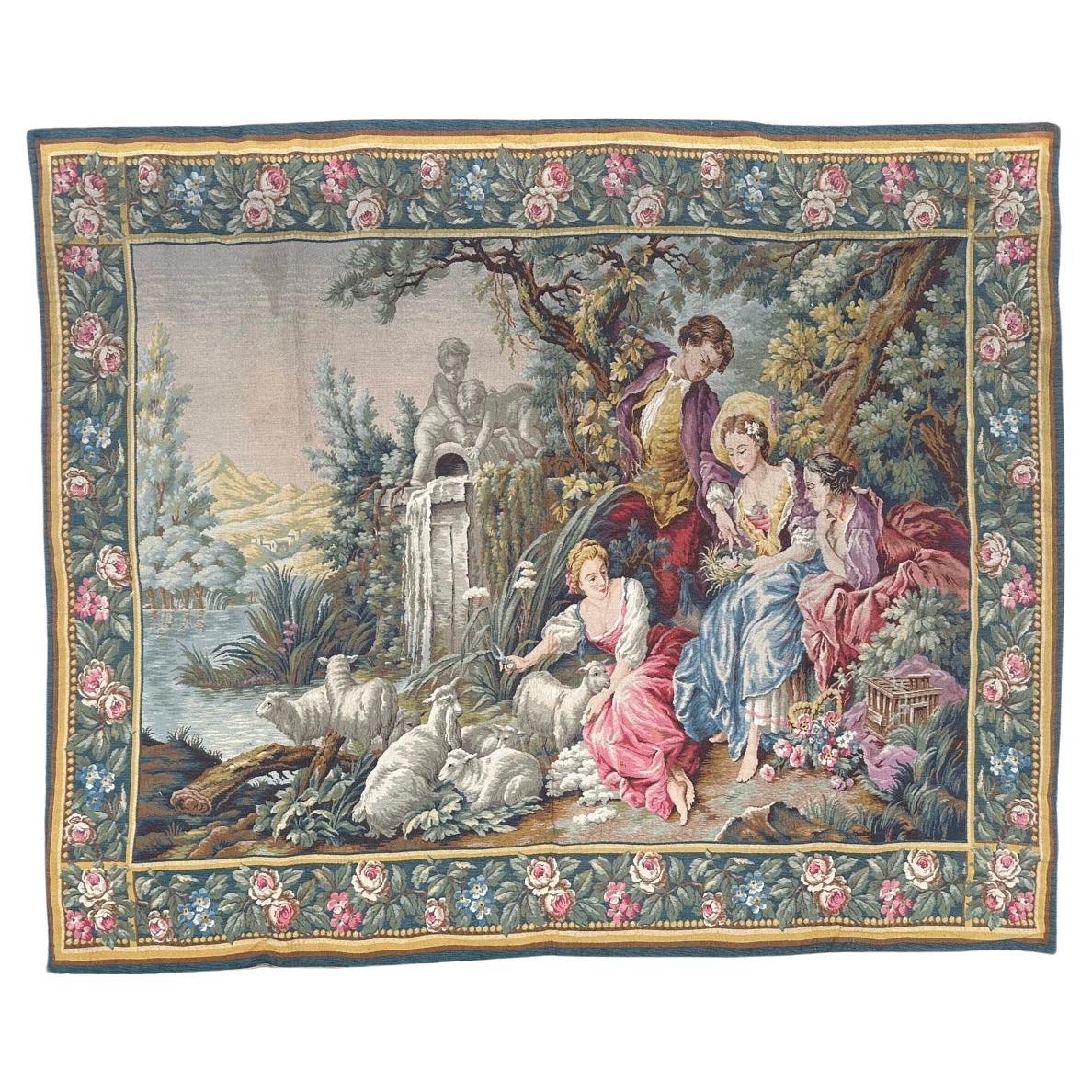 Pretty mid century French Aubusson Style Jacquard Tapestry